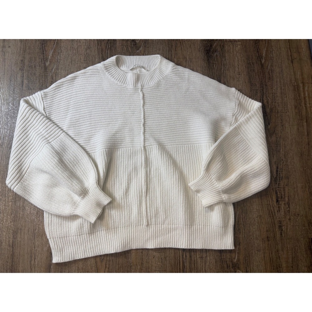 Altar'd State Cream Ribbed Knit Balloon Sleeve Sweater XL Oversized Boho Top